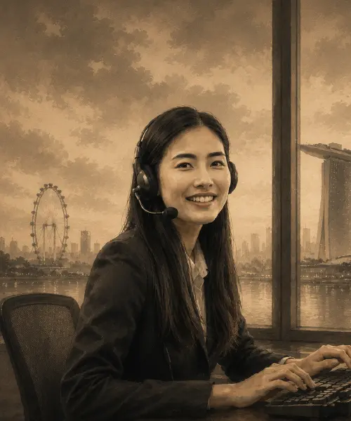 ai-customer-service-call-centre-singapore AI customer service agent handling customer enquiries, AI call centre operations, and customer support in Singapore.